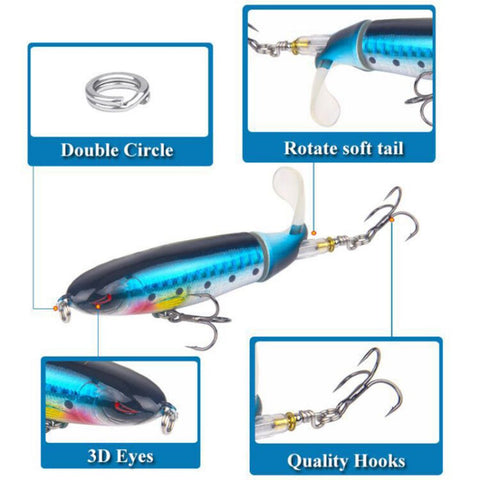 Whopper Popper Topwater Bait Hard Plopper Soft Rotating Tail Fishing Tackle Fishing Bait - CAB industries